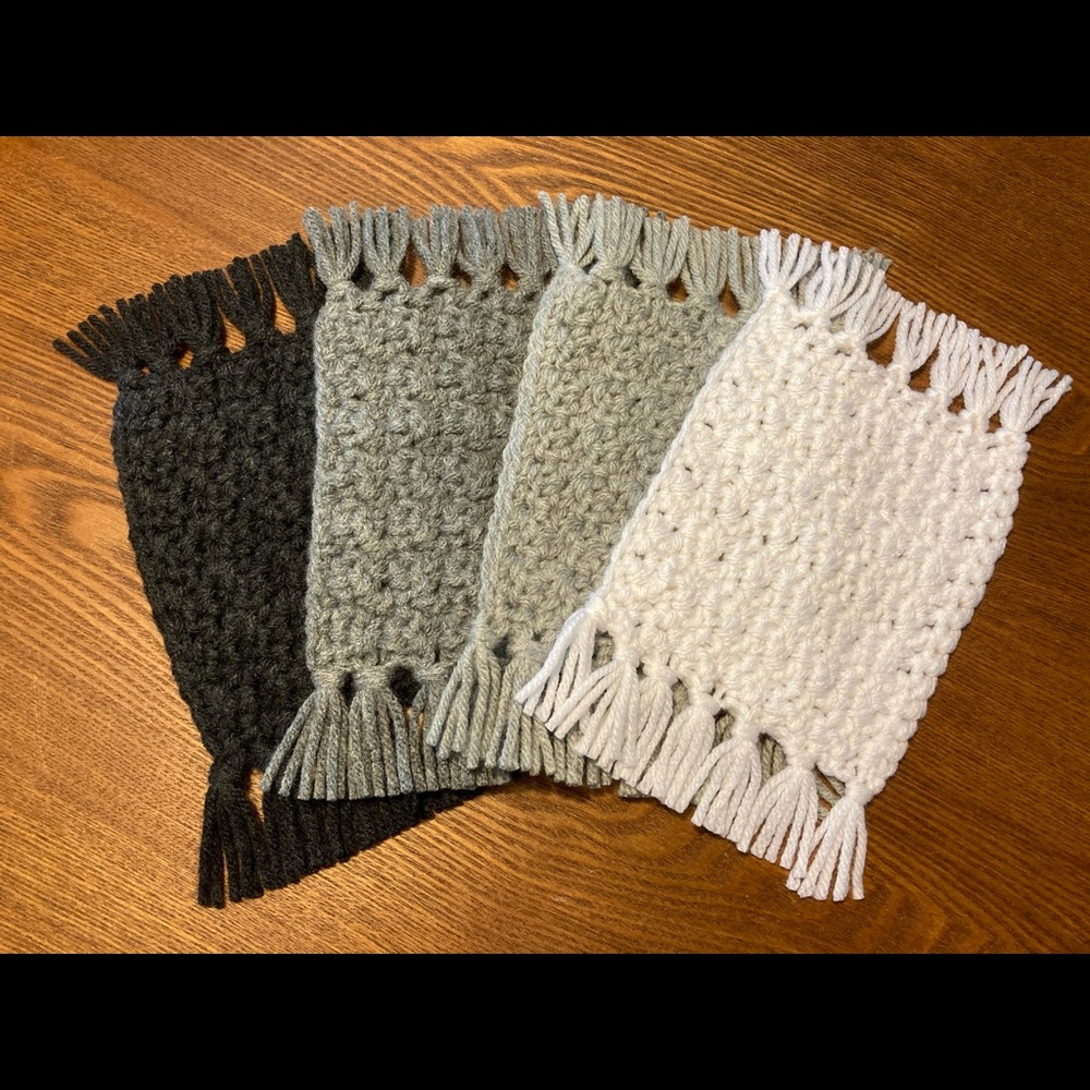 Handmade mug rugs/coasters. 4 pc set BoHo Farmhouse Style - Inventory Reduction